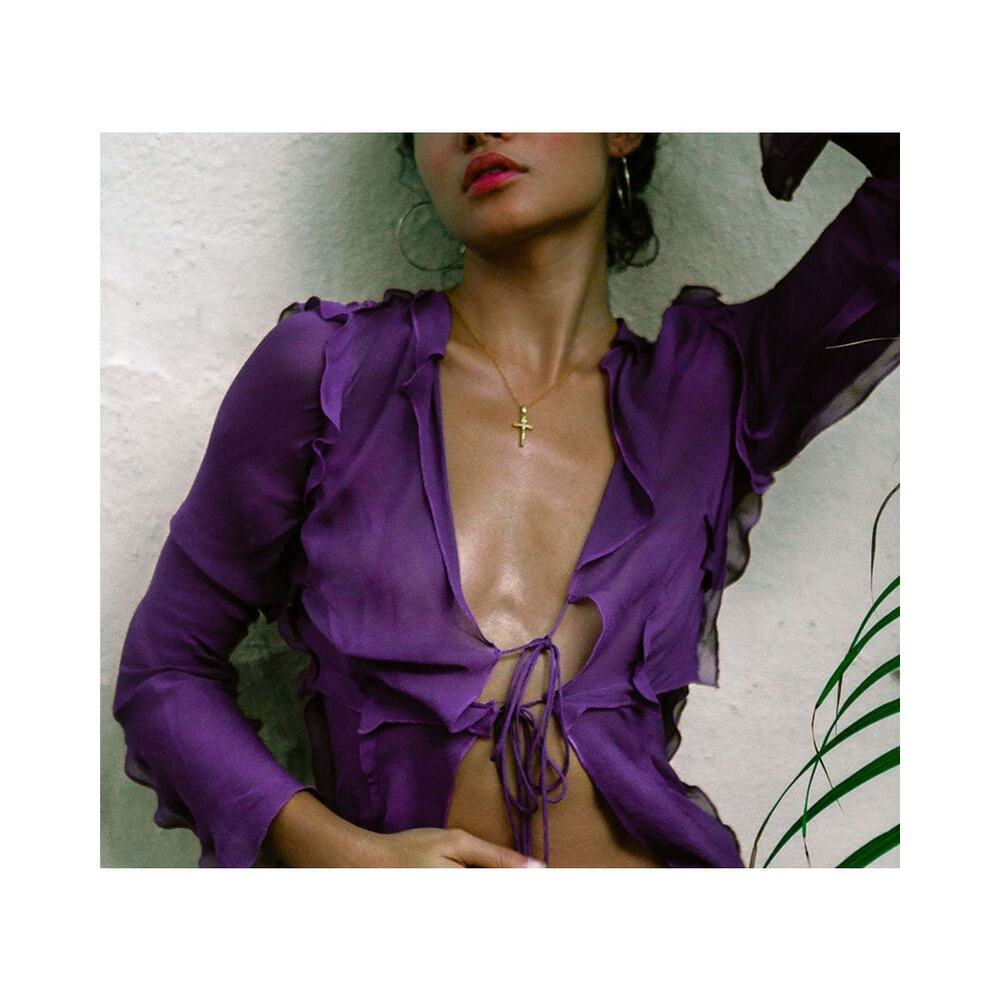 NWOT Rat And Boa Aphrodite Blouse Ruffle Semi Sheer Top In Purple Size Small - Picture 3 of 15